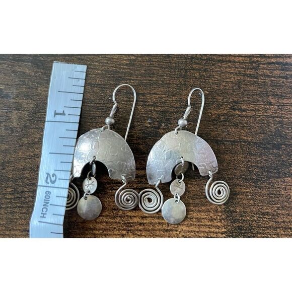 VNT 80’s  set of 2 Sterling Moon  Turquoise and Abstract Swirl Earrings Stamped - Picture 5 of 7